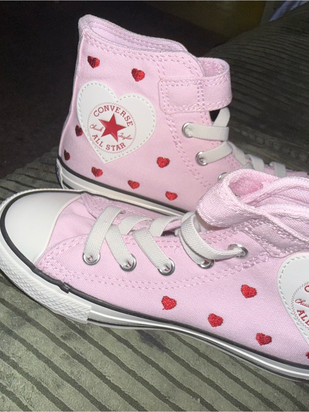 Converse Pink High-Top Sneakers with Red Heart Accents NIB